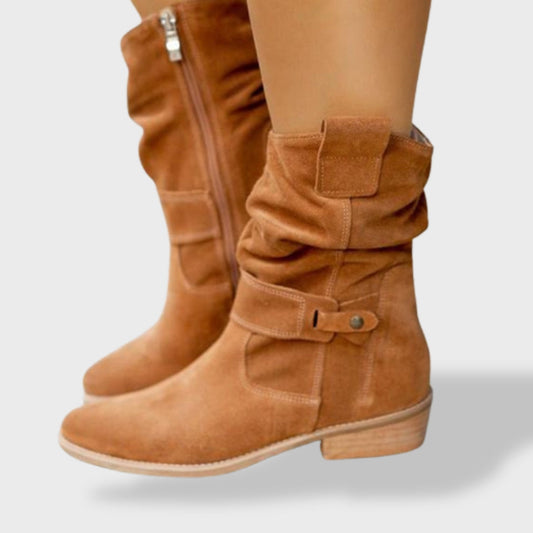 Round Toe Suede Ankle Boots with Zipper for Women | Lucía