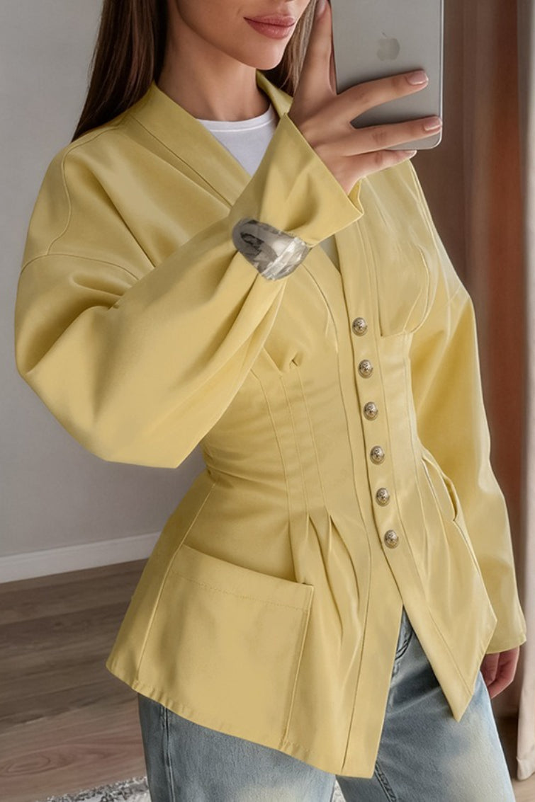 Chanel-inspired Pleated Slim Vintage Waist Blazer