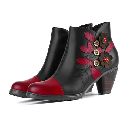 Retro Boho Floral Charm Ankle Boots