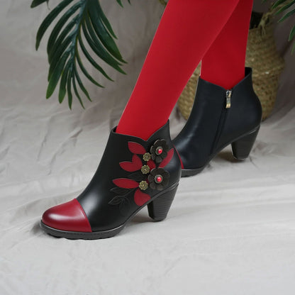 Retro Boho Floral Charm Ankle Boots