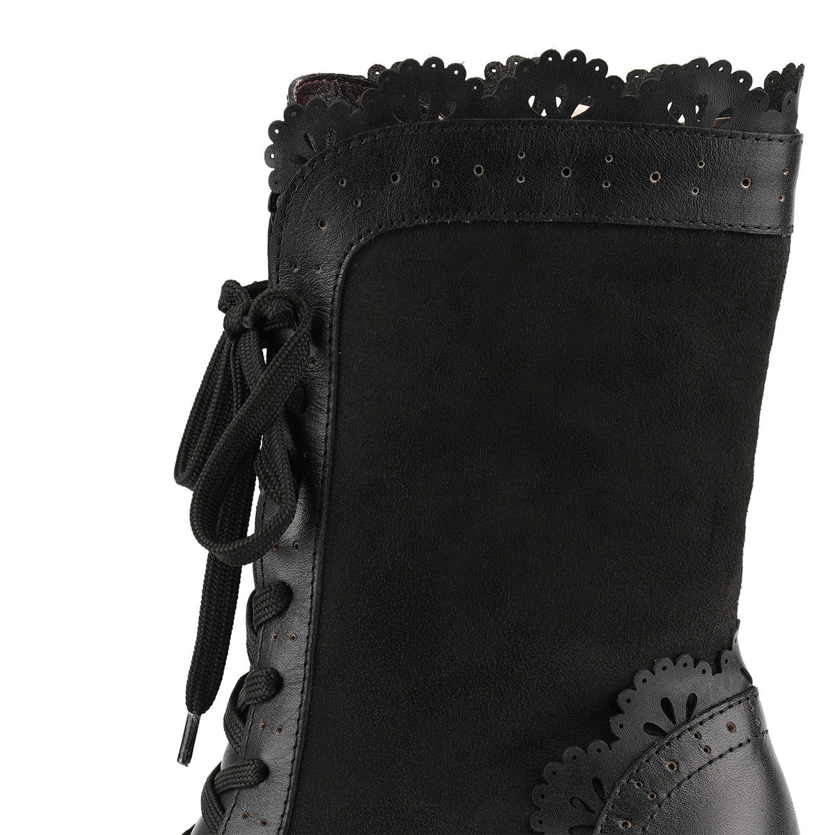Victorian Scalloped Leather Trim Mid-Calf Boots