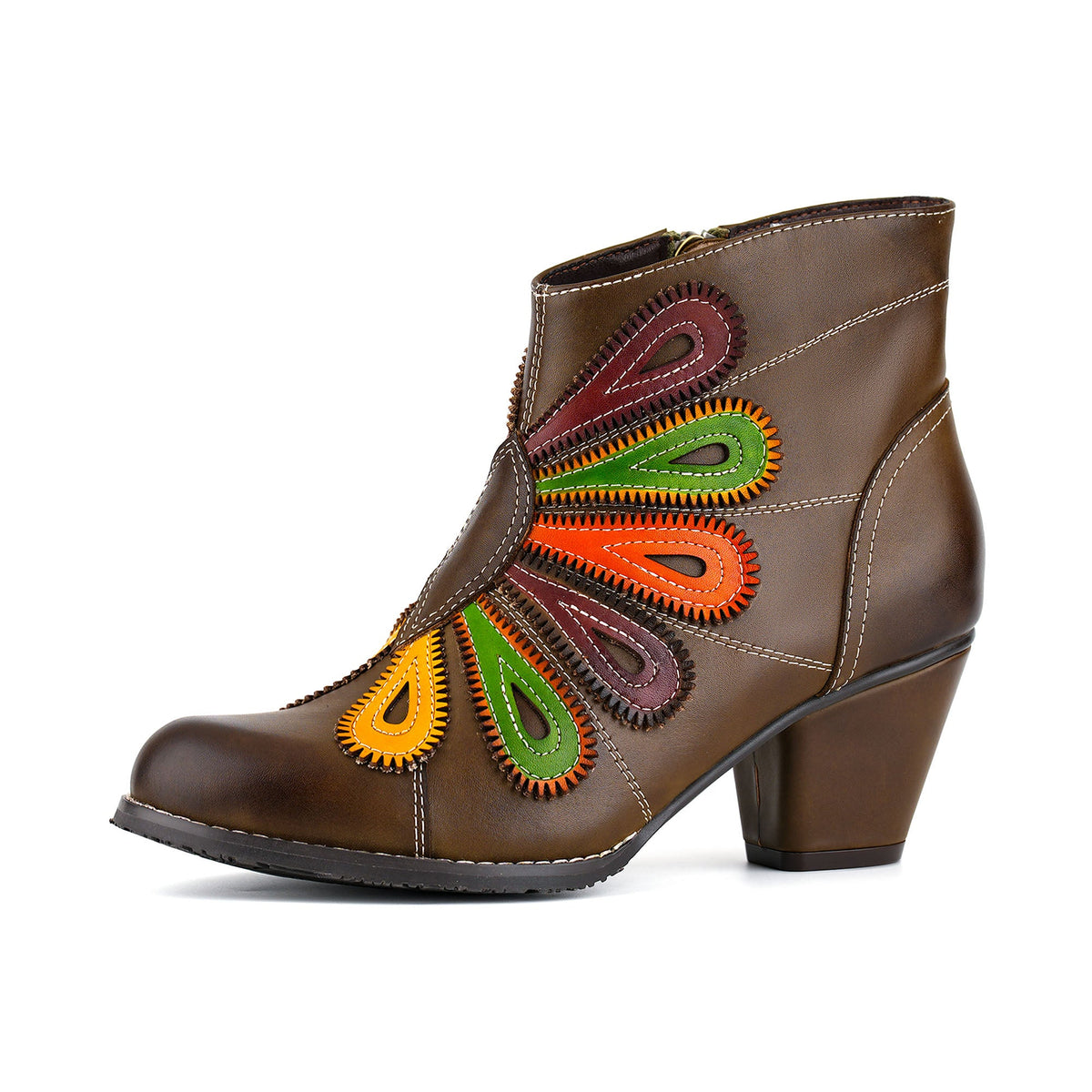 Retro Multicolor Peacock Feather Design Ankle Boots