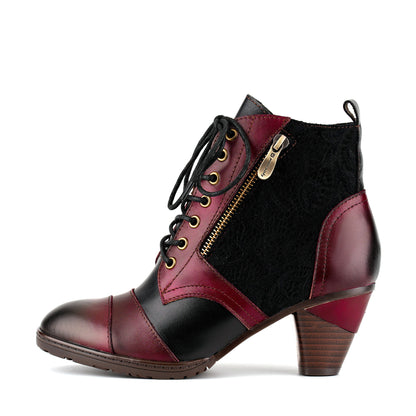Vintage Handmade Leather Patchwork Ankle Boots