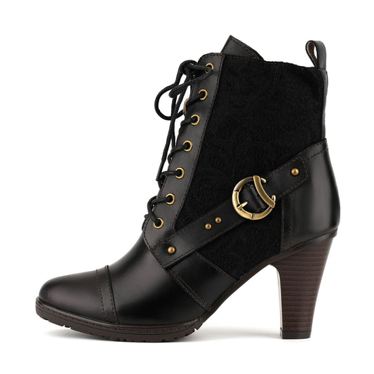 Vintage Charm Elegance Lace-Up Ankle Boots