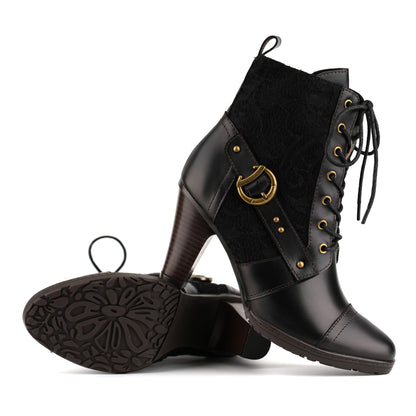 Vintage Charm Elegance Lace-Up Ankle Boots