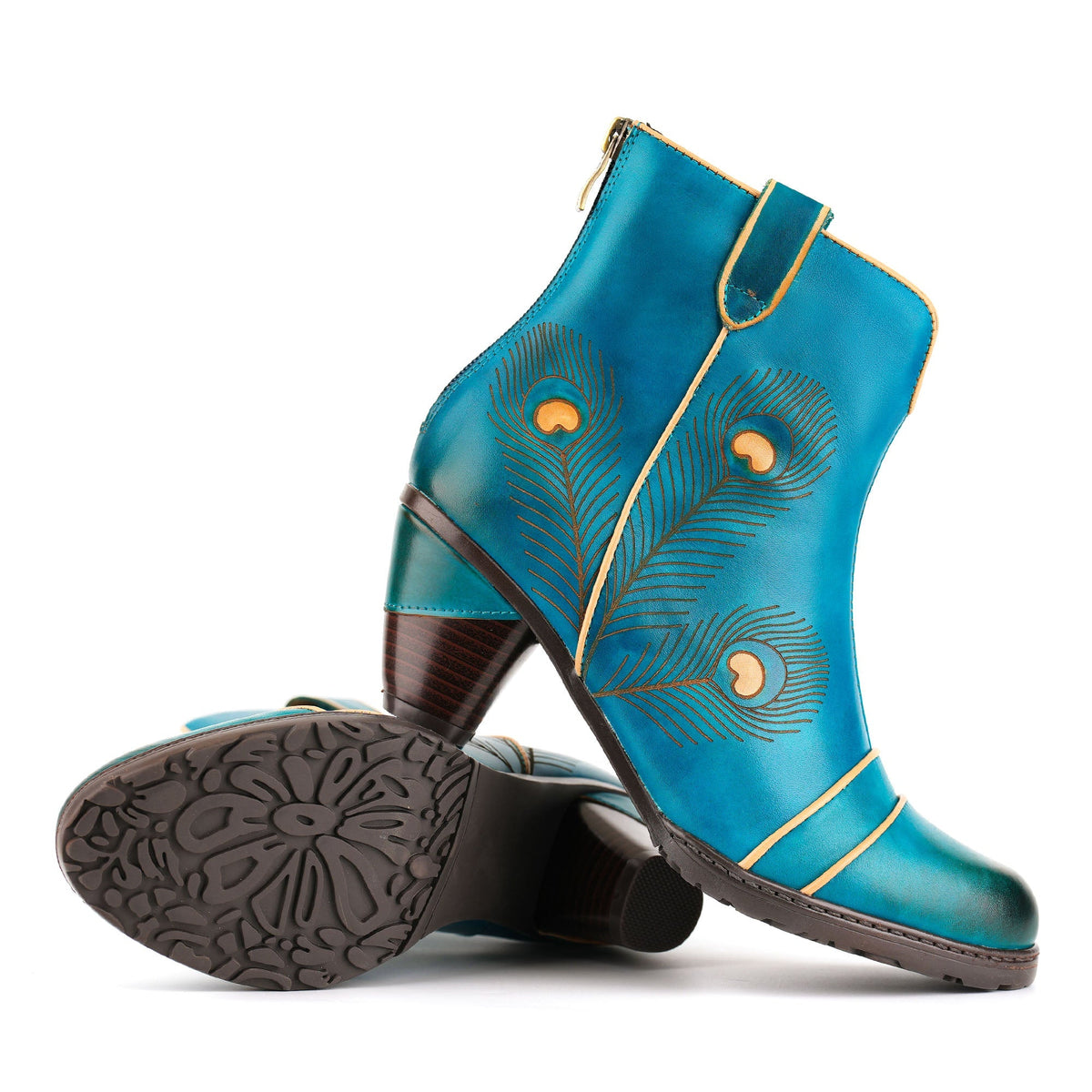 Peacock-Inspired Leather Ankle Boots