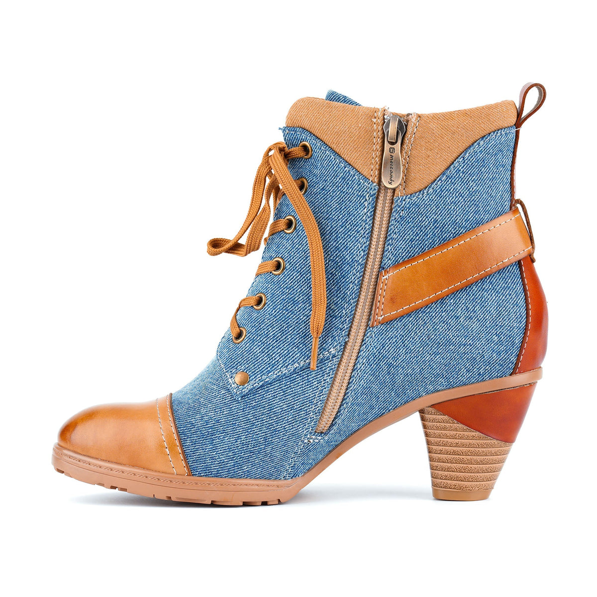 Denim and Leather Two-Tone Ankle Boots