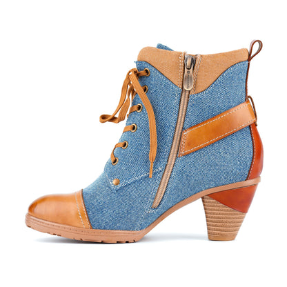 Denim and Leather Two-Tone Ankle Boots