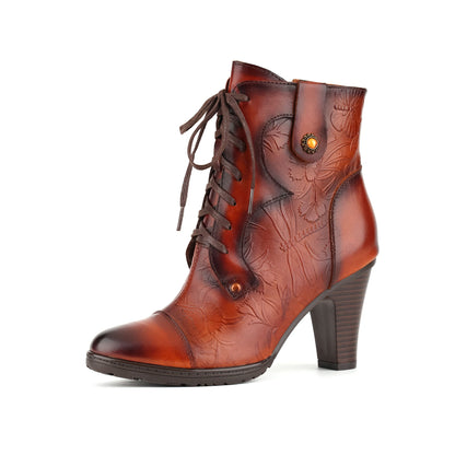 Vintage Embossed Leather Ankle Boots