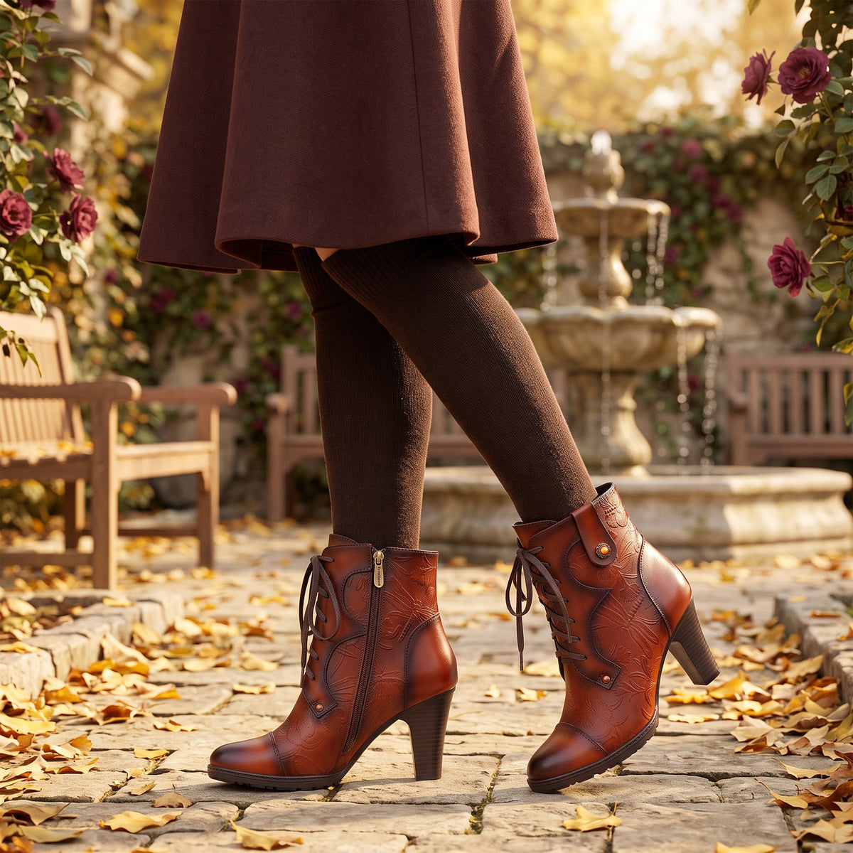 Vintage Embossed Leather Ankle Boots
