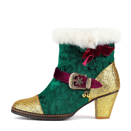 Christmas Charm Velvet Ankle Boots