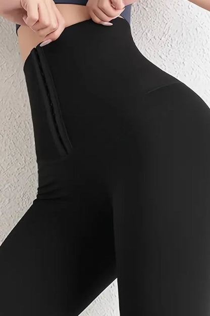 Double Row Button High-Waist Sculpting Fleece Leggings