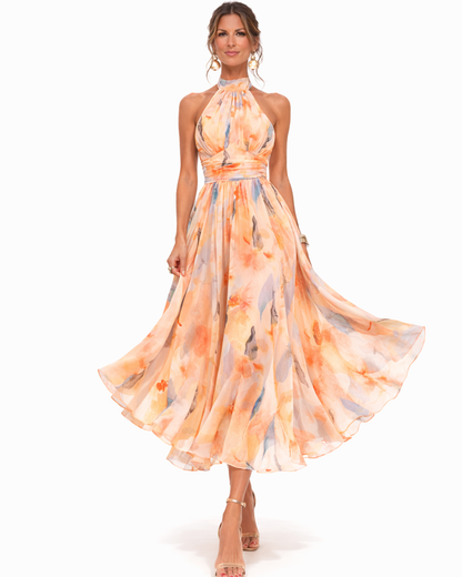 Aurora | Dress with halter neck and watercolor print