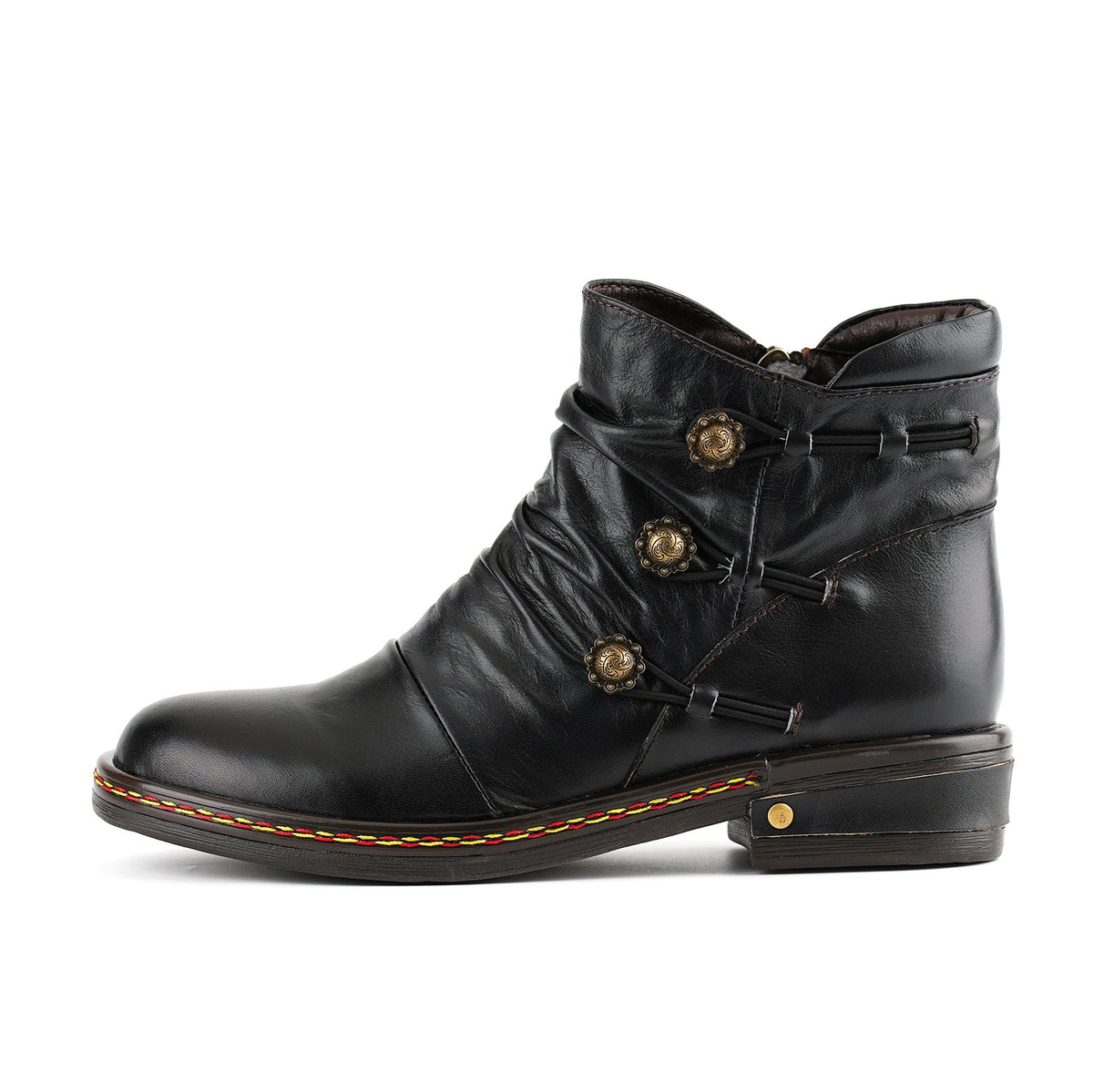 Retro Charm Leather Flat Ankle Boots