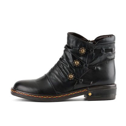 Retro Charm Leather Flat Ankle Boots