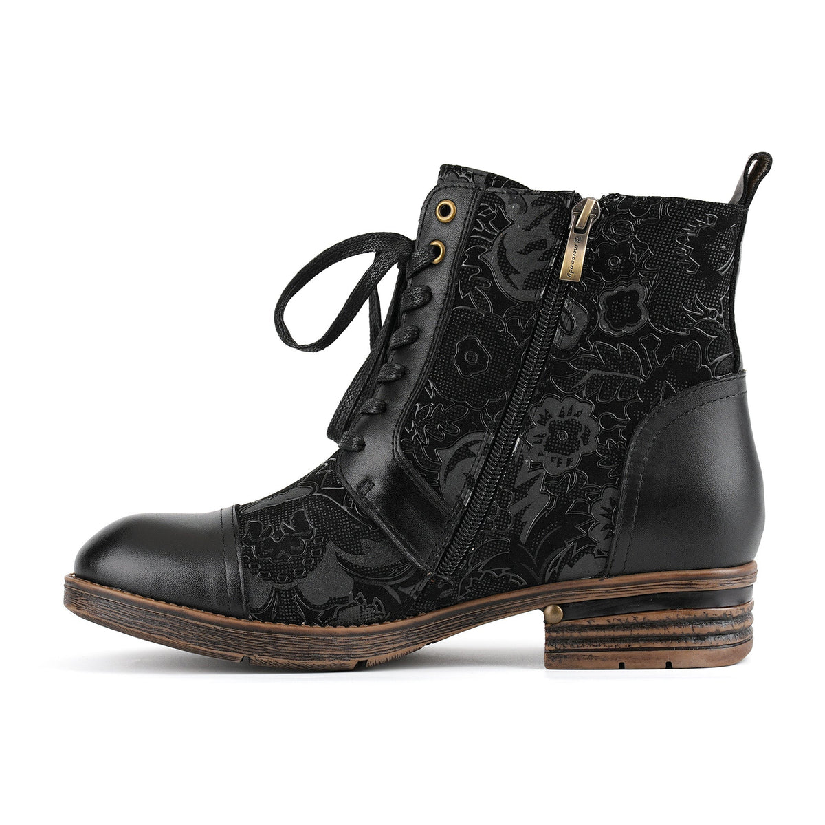 Timeless Grace Floral Lace-Up Flat Ankle Boots