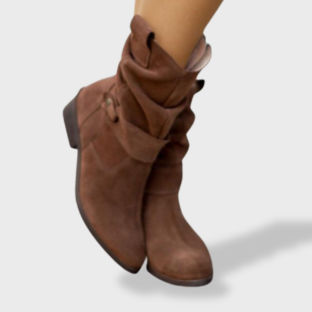 Round Toe Suede Ankle Boots with Zipper for Women | Lucía