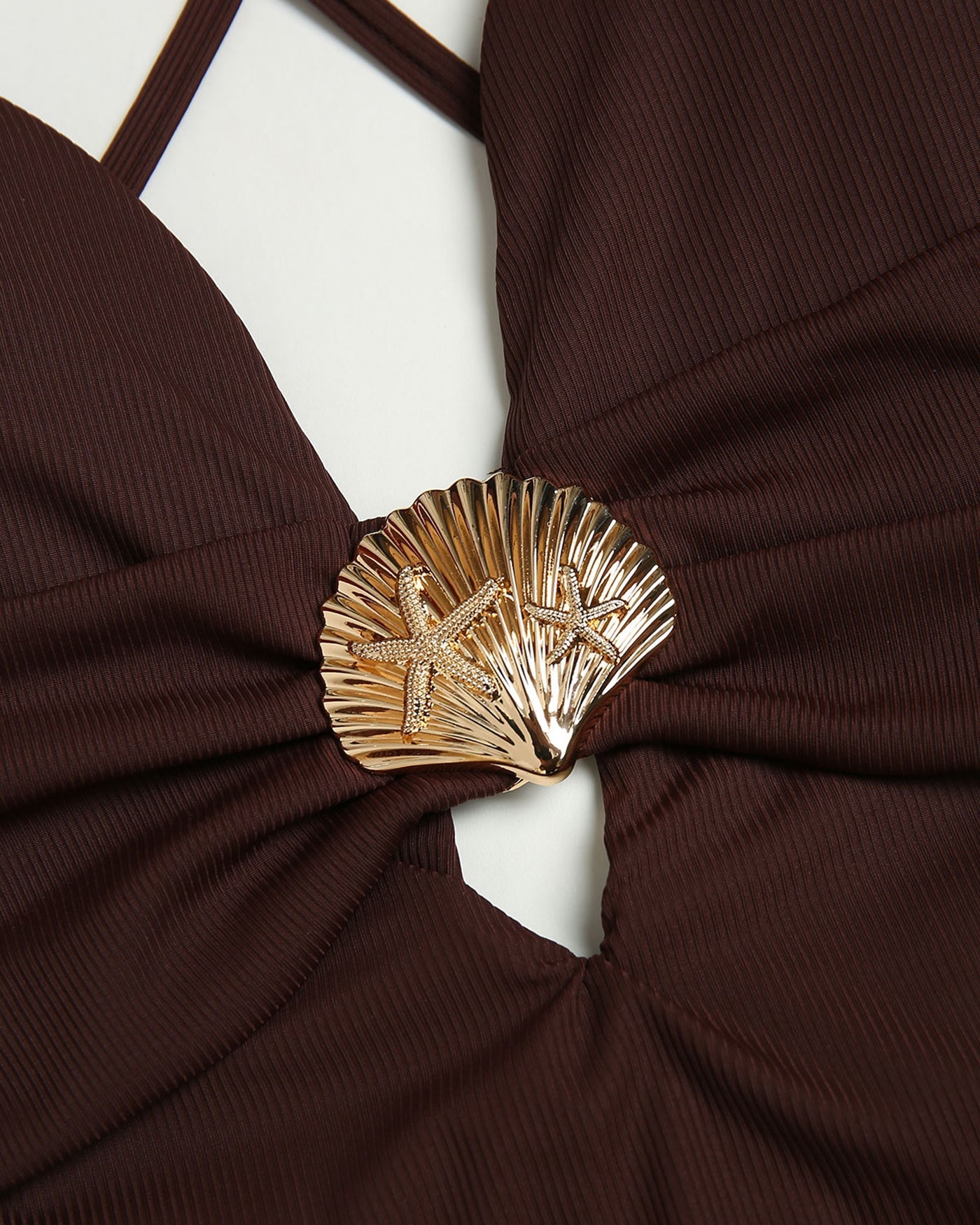 One-Piece Swimsuit with Cut in Brown Color