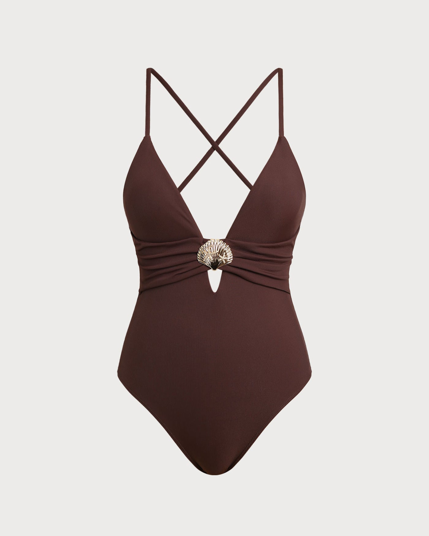 One-Piece Swimsuit with Cut in Brown Color