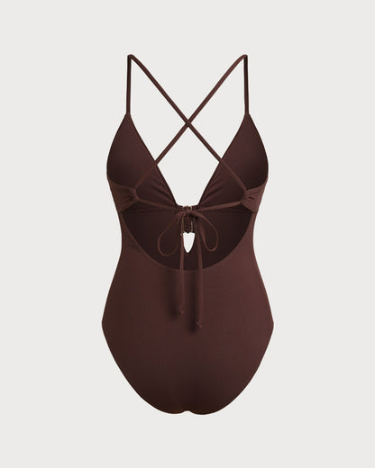 One-Piece Swimsuit with Cut in Brown Color
