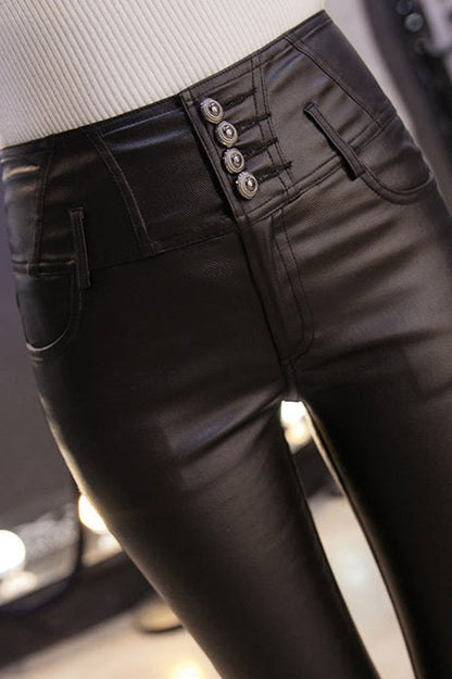 Thermal PU Coated Fleece Lined Plus Size Tapered Leggings