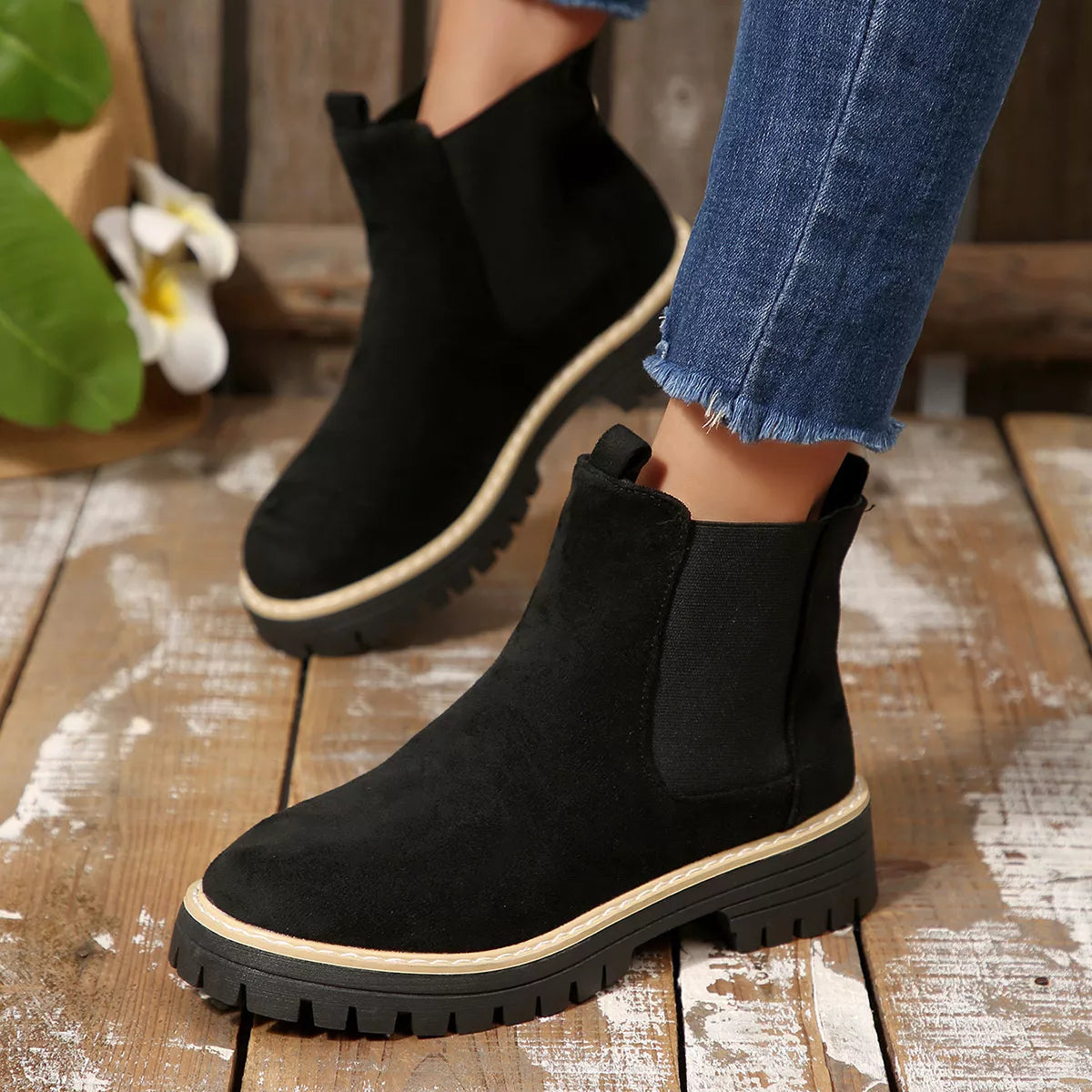 Botines Mujer Tacón Ancho Bloque Punta Redonda - Botas Tobilleras Cómodas Otoño Invierno