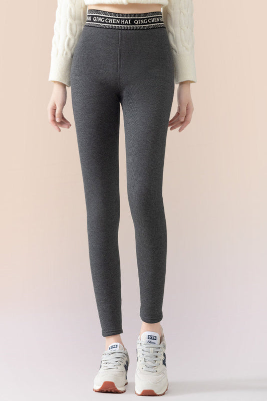 Ribbed Cotton Fleece Lined Slim Fit Ankle Length Leggings