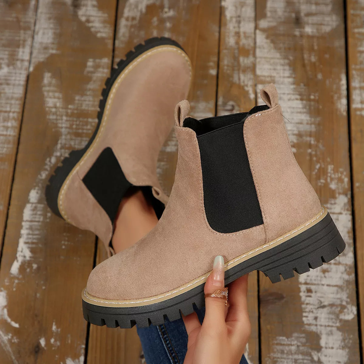 Botines Mujer Tacón Ancho Bloque Punta Redonda - Botas Tobilleras Cómodas Otoño Invierno