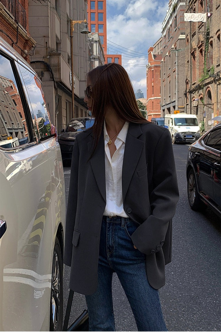Black Slouchy Retro Style Blazer