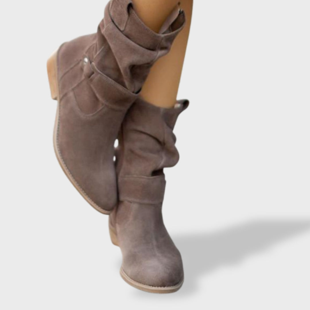 Round Toe Suede Ankle Boots with Zipper for Women | Lucía
