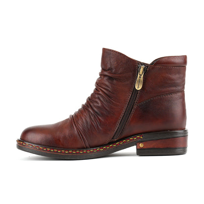 Retro Charm Leather Flat Ankle Boots