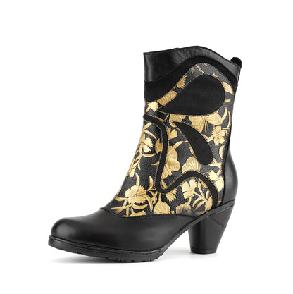 Retro Painted Genuine Leather Dragonfly Ankle Boots