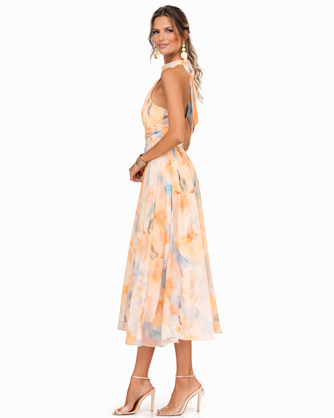 Aurora | Dress with halter neck and watercolor print