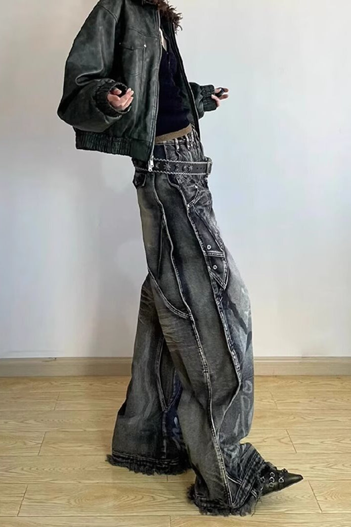 High Waist Loose Fit Graffiti Jeans