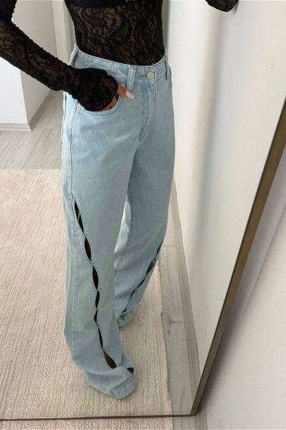 Vintage Distressed Cutout Straight Jeans