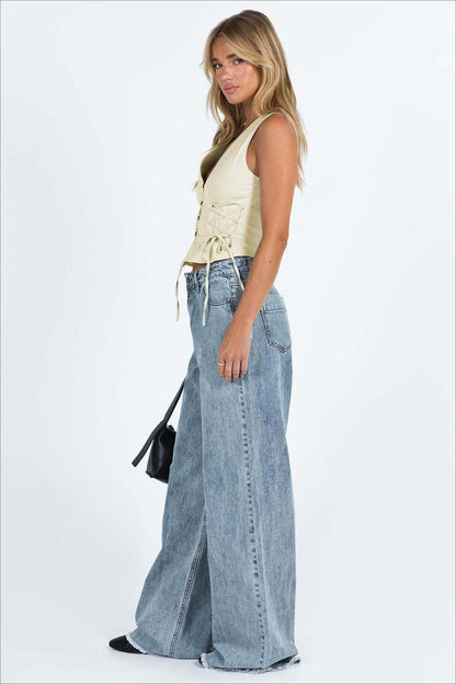 Relaxed Fit Raw Edge Dragging Jeans