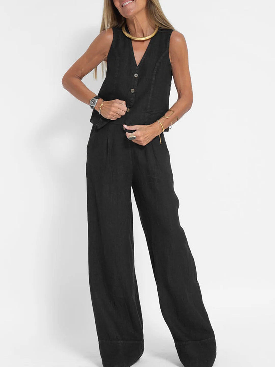 Aira – Elegant two-piece set with vest and wide-leg pants