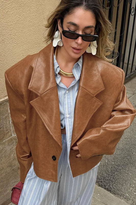 Vintage Oversized PU Leather Blazer