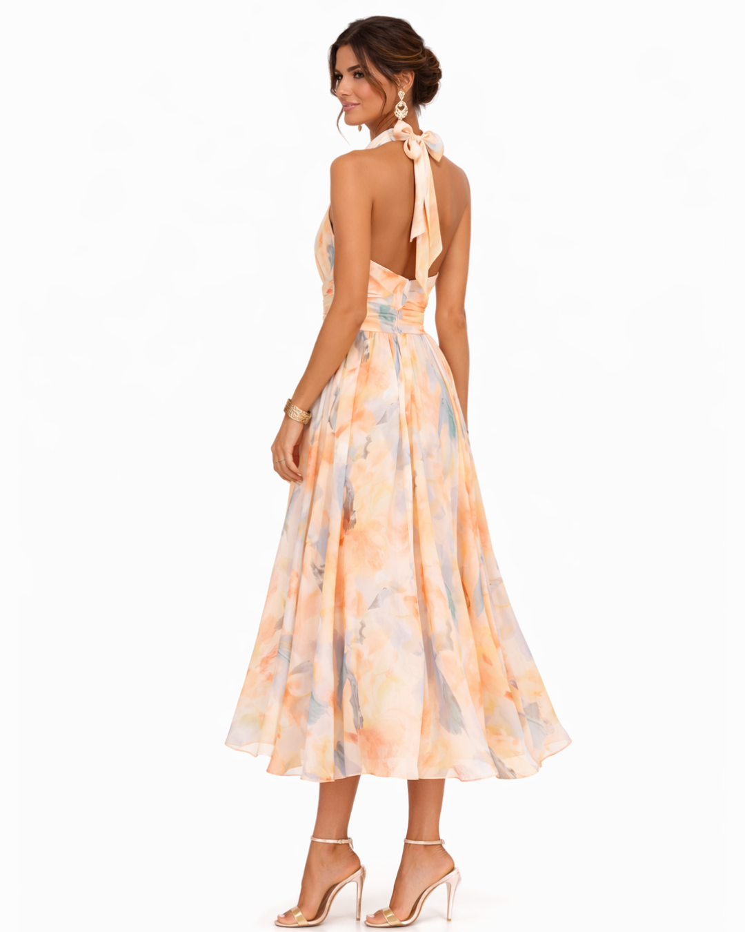 Aurora | Dress with halter neck and watercolor print