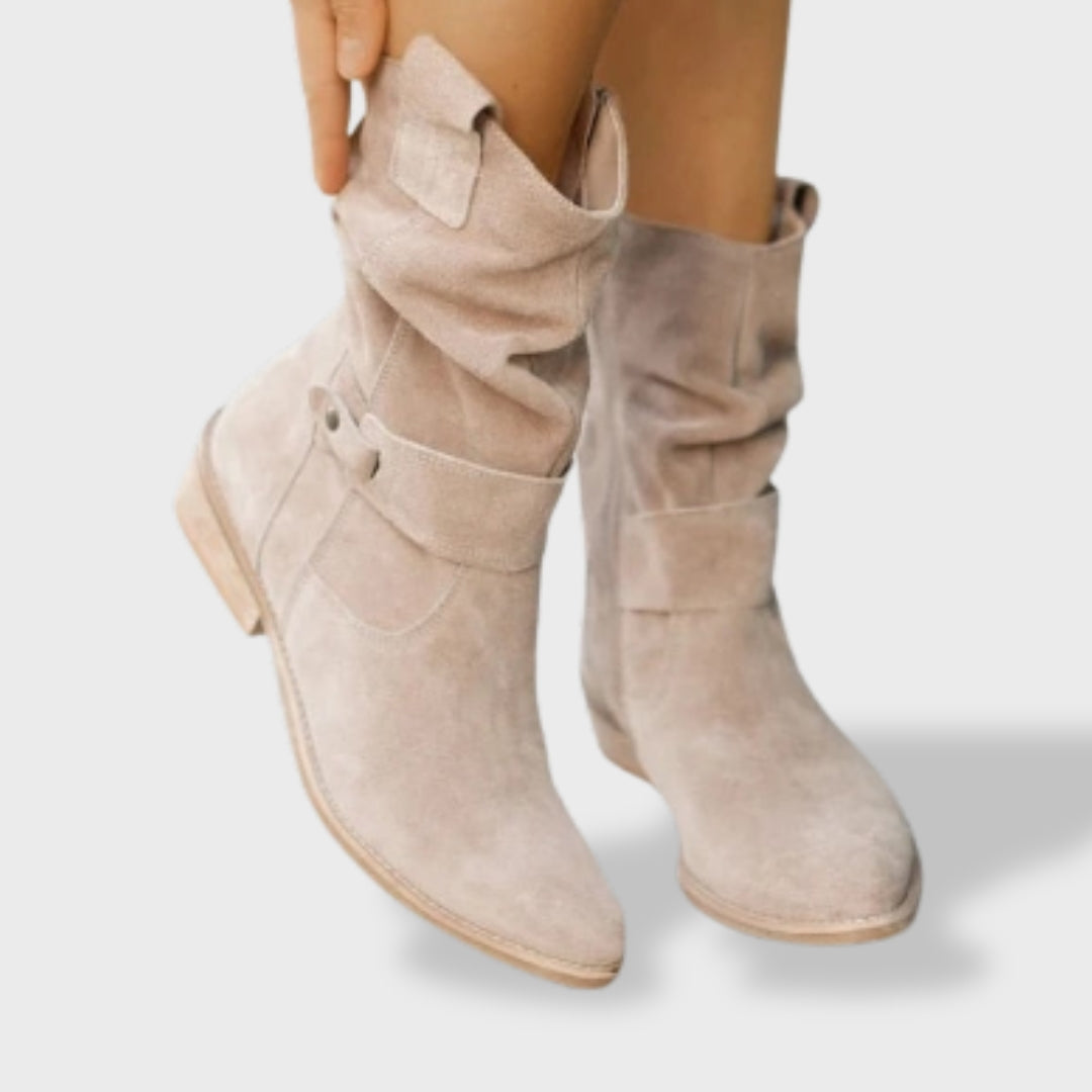 Round Toe Suede Ankle Boots with Zipper for Women | Lucía