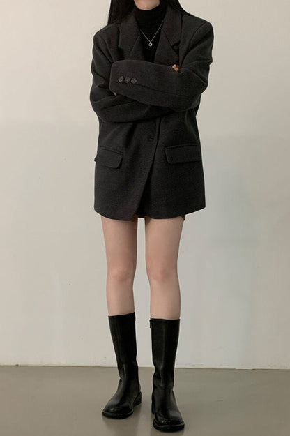 Wool Blend Oversized Longline Blazer
