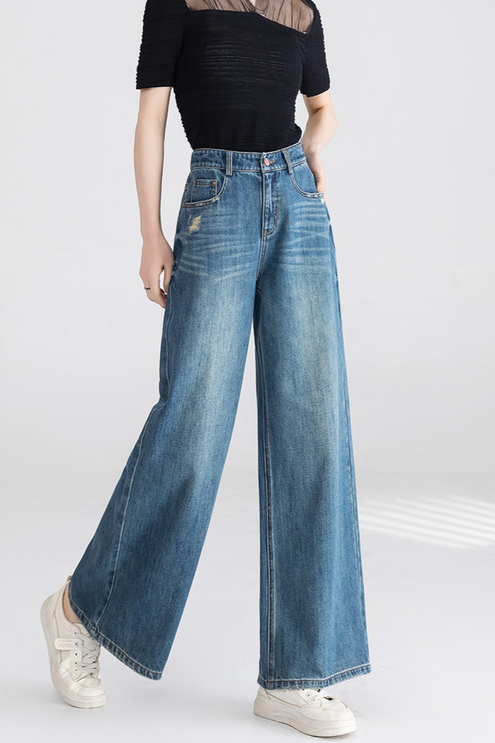 High Waist Wide Leg Cotton Jeans