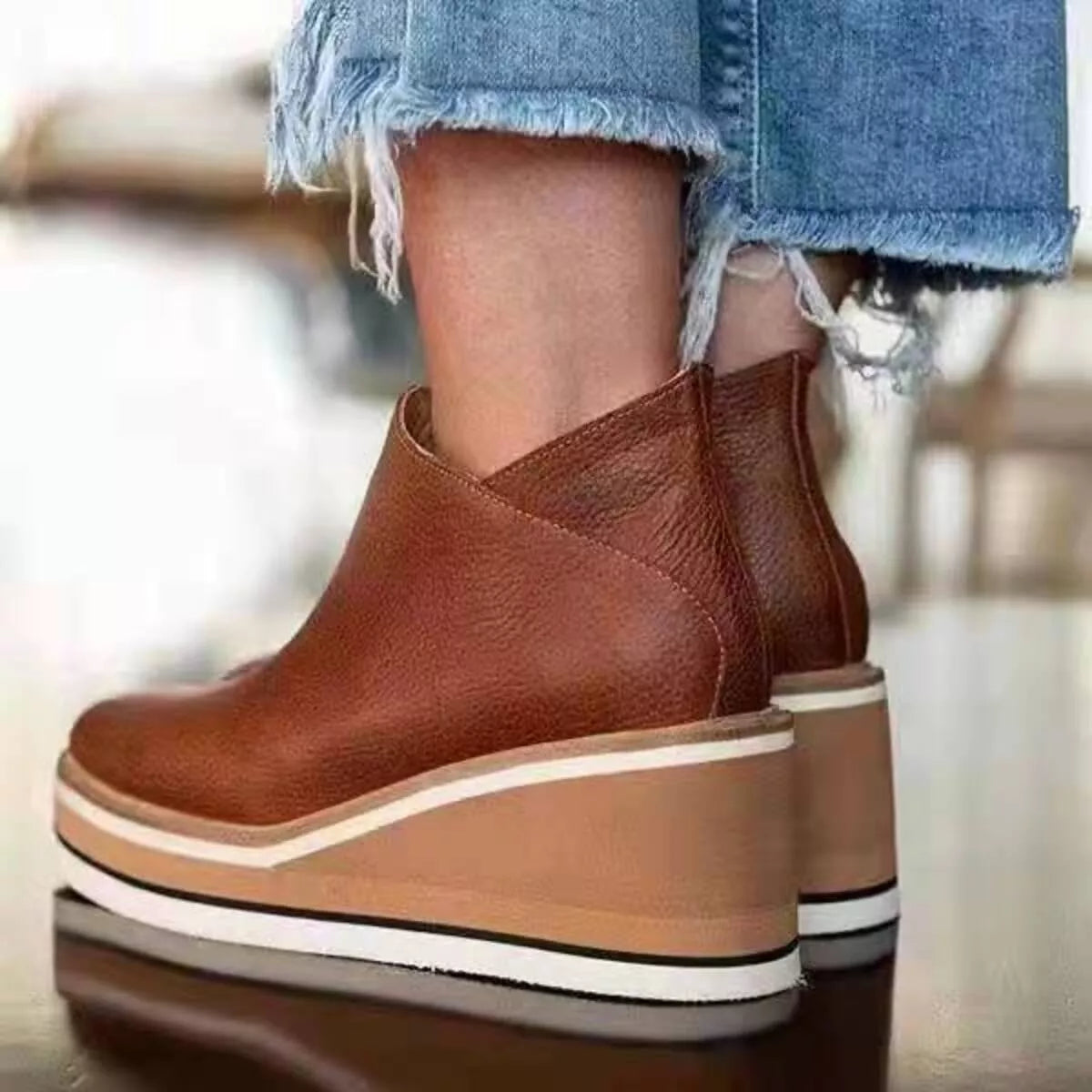 Botines Mujer Cuña  Botas Tobilleras Plataforma Cómodas Otoño Invierno