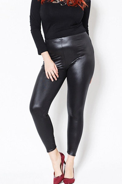 Plus Size Faux Leather High-Rise Stretch Leggings