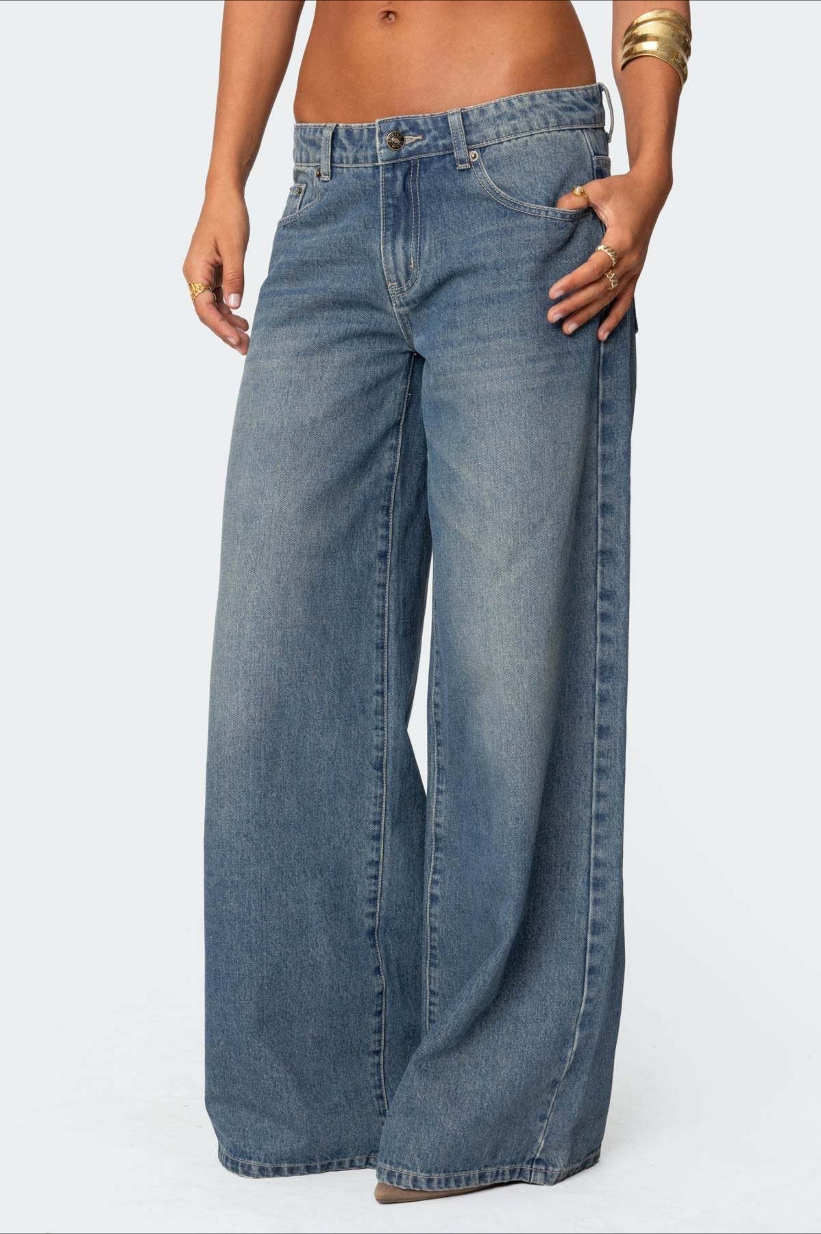 Low Waist Printed Wide Leg Jeans