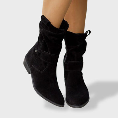 Botines Ante Punta Redonda Cremallera Mujer | Lucía
