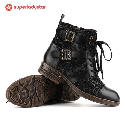 Timeless Grace Floral Lace-Up Flat Ankle Boots
