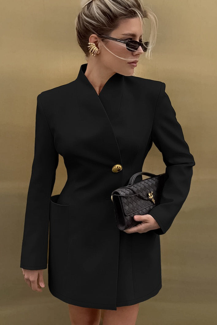 Elegant V-Neck Long Sleeve Fitted Waist Blazer