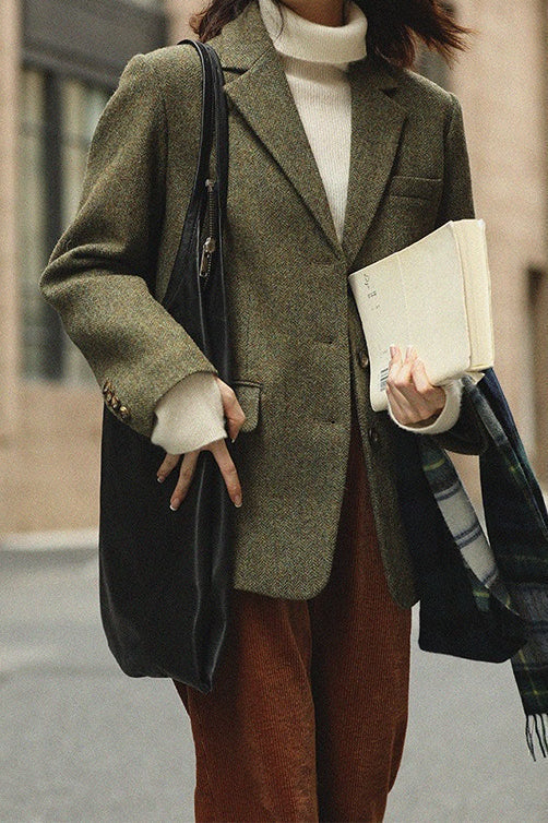 Wool Blend Single Breasted Blazer