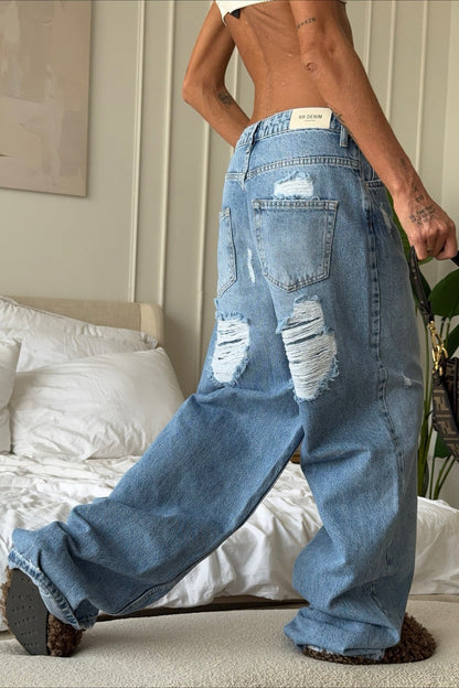 Vintage Heart Ripped Wide-Leg Jeans